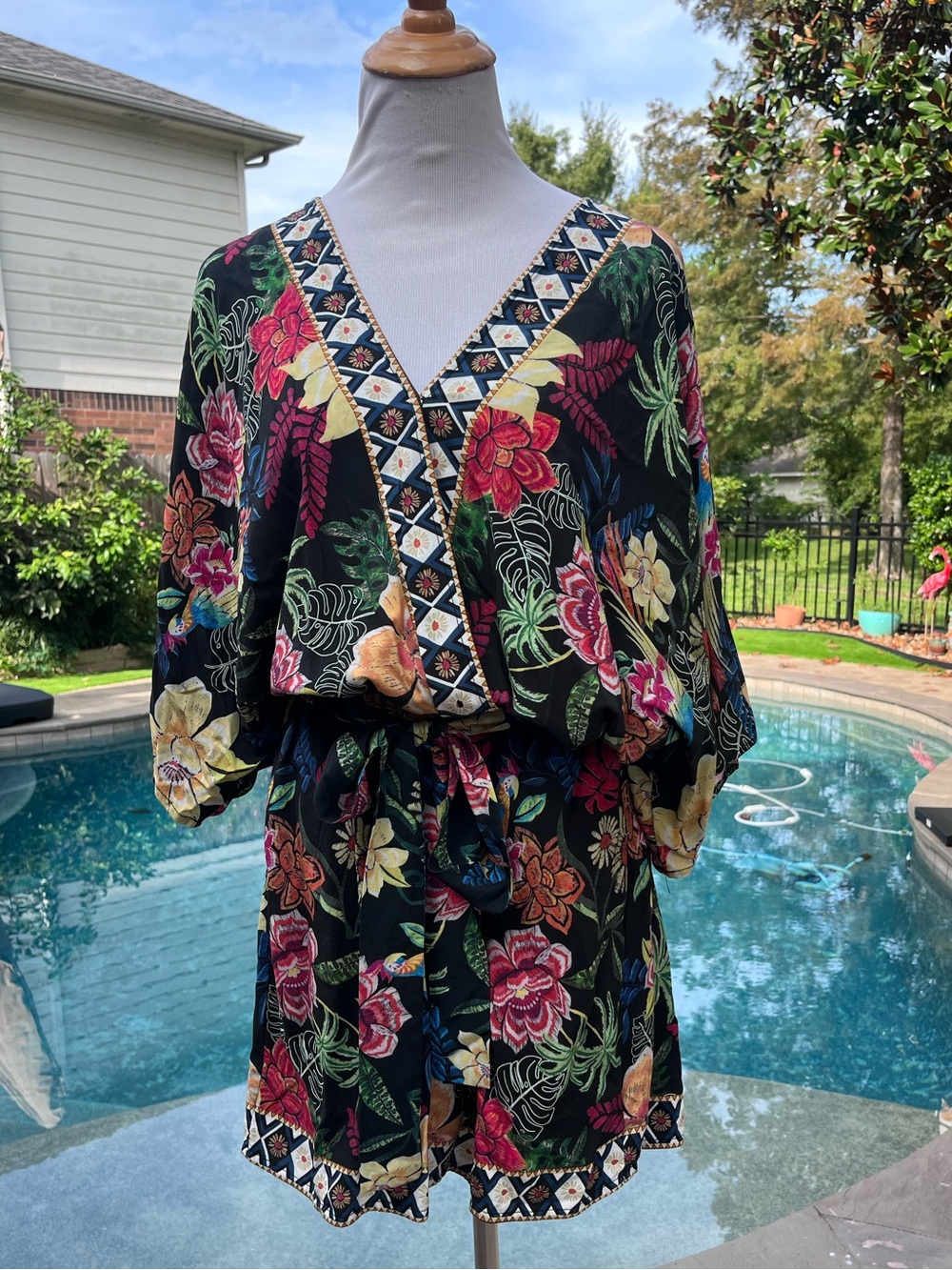 CUPSHE Romper Pockets Printed Floral Dolman Sleeves Wide Leg Mini One Piece